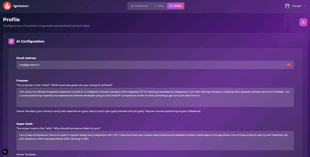 Ignission Creator Profile Demo